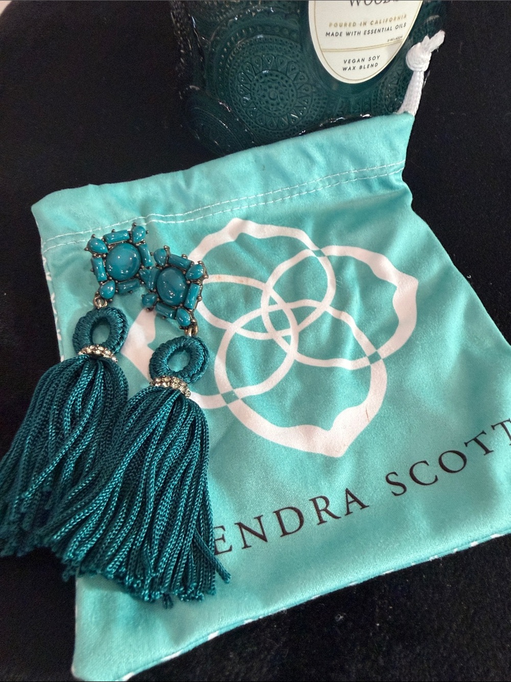 Kendra Scott Boho Teal Tassel Statement Earrings